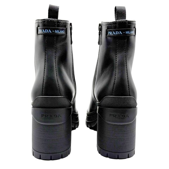 Brand New Prada Montana Lug Sole Vitello Leather mini Platform Combat Boots - Picture 7 of 12